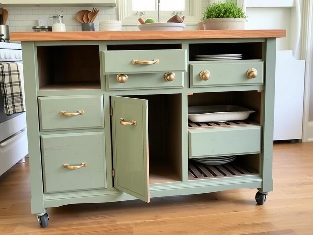 A DIY kitchen island made from a repurposed vintage dresser A DIY kitchen island made from a repurposed vintage dresser