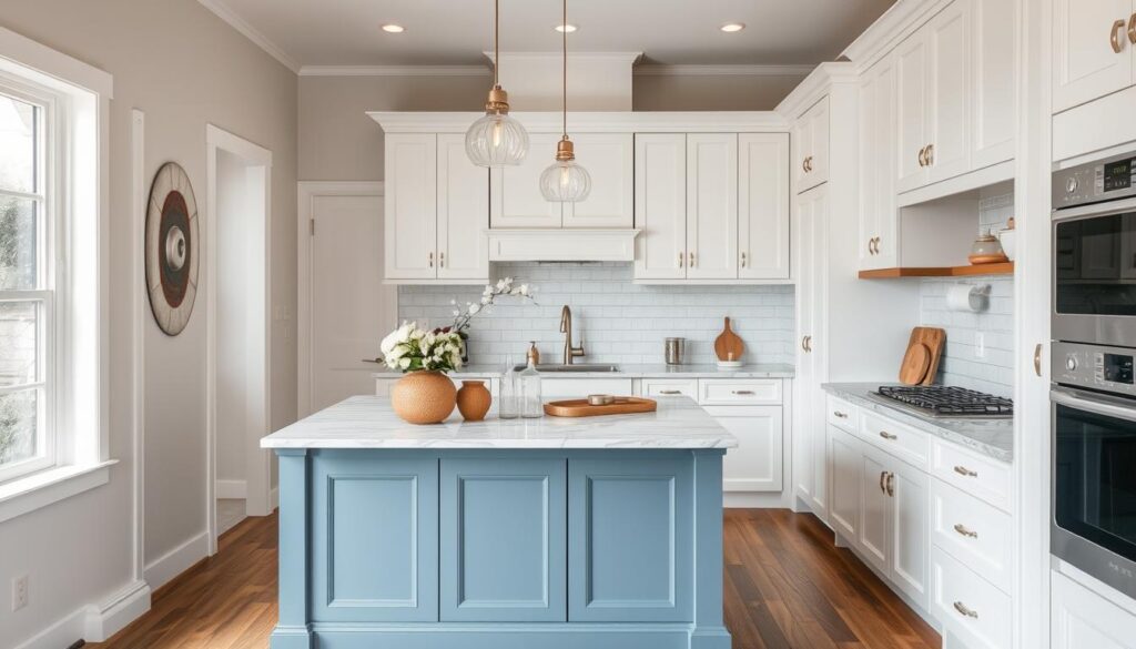 A beautifully designed small kitchen with a perfectly proportioned island A beautifully designed small kitchen with a perfectly proportioned island