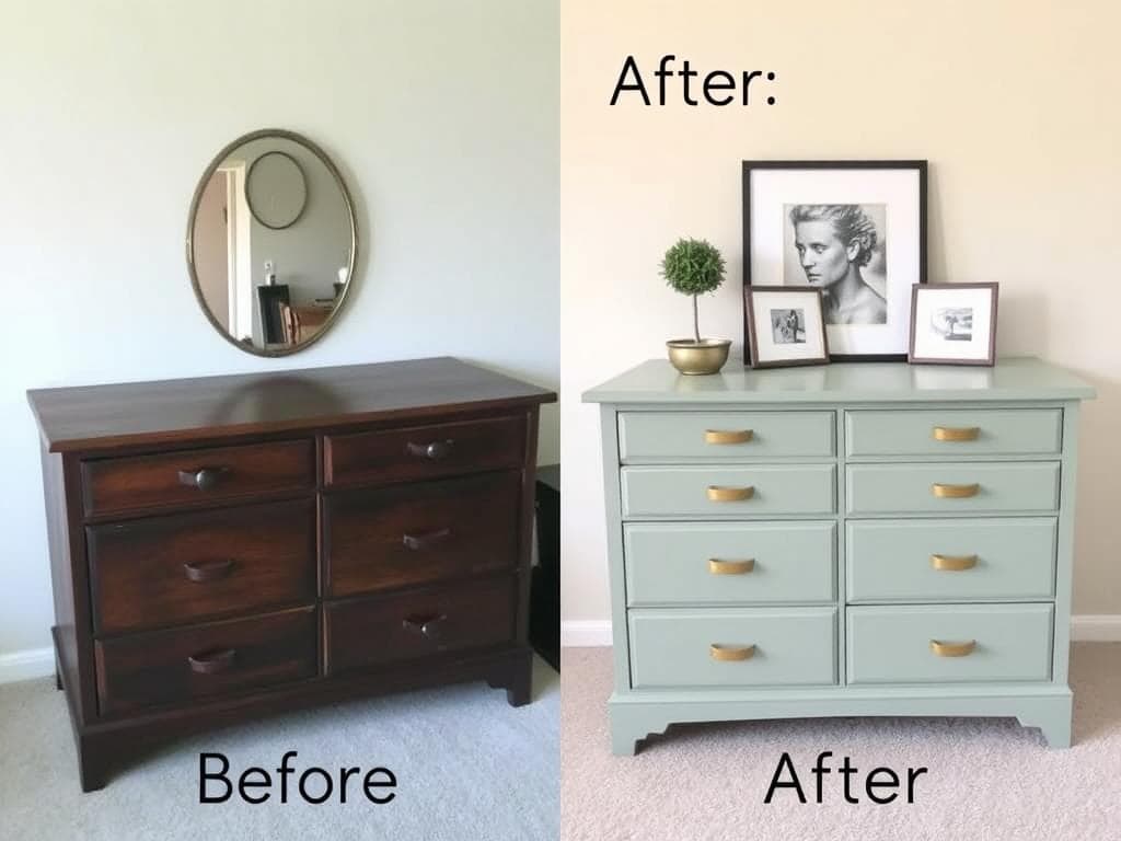 Before and after of a thrifted wooden dresser transformed with paint and new hardware Before and after of a thrifted wooden dresser transformed with paint and new hardware
