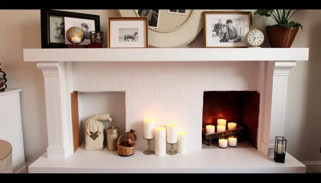 DIY faux fireplace with candles and decorative elements in a small apartment DIY faux fireplace with candles and decorative elements in a small apartment