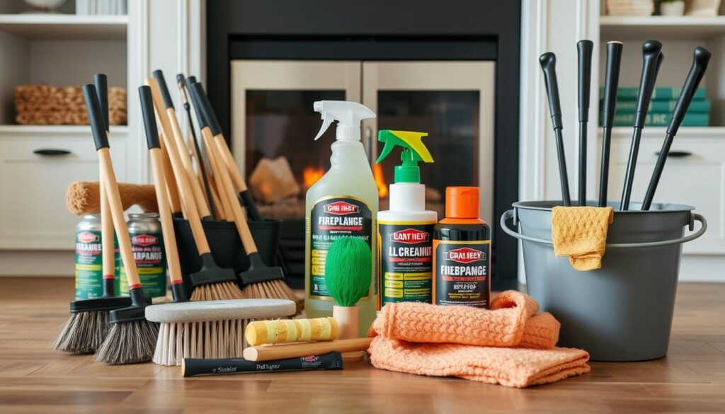 Organized fireplace maintenance supplies and tools Organized fireplace maintenance supplies and tools