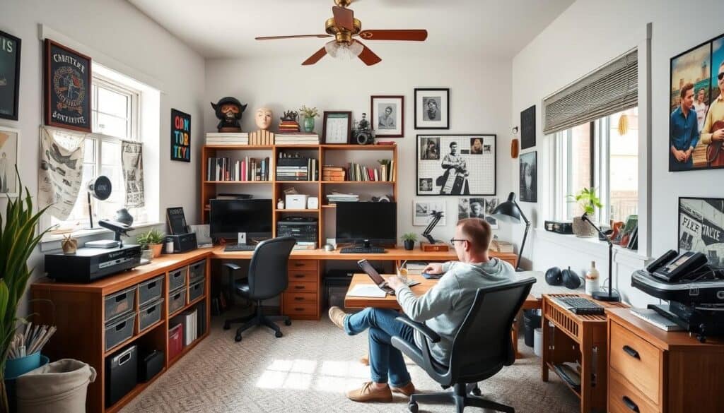 Person enjoying their completed hobby room design with all elements in place