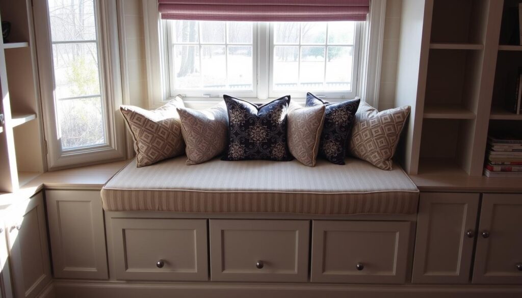 Custom window seat with storage and thick cushion