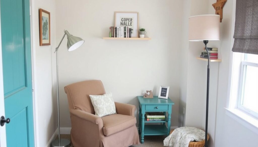 DIY reading nook created with repurposed furniture and thrifted items