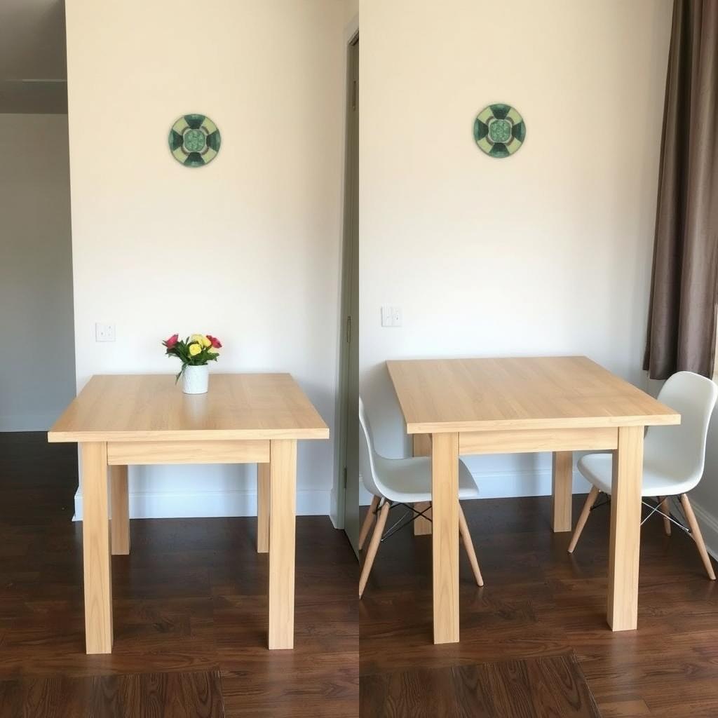 Extendable dining table in a small space that can be expanded when needed Extendable dining table in a small space that can be expanded when needed