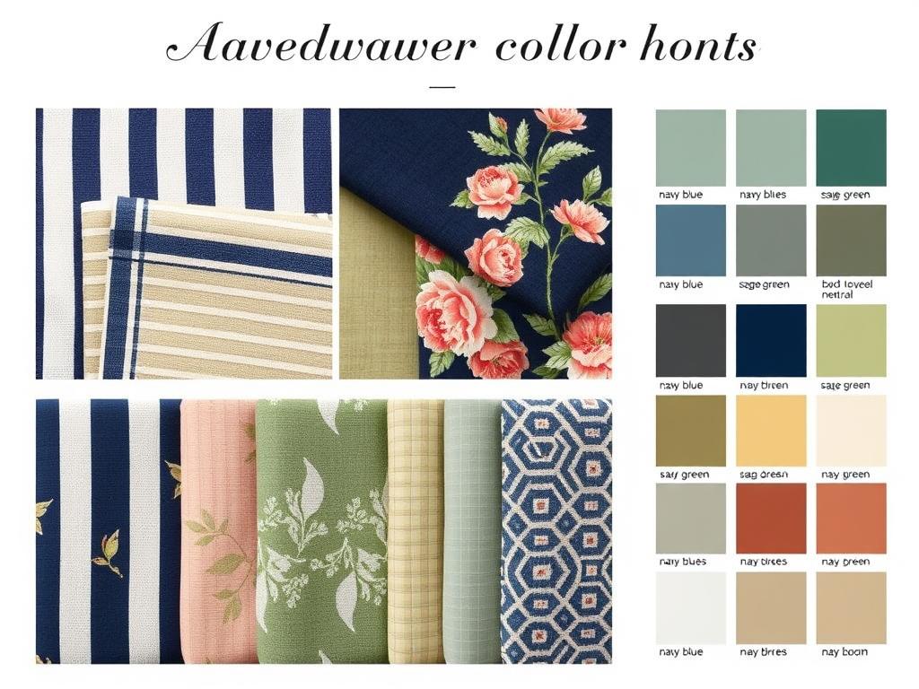 Interior design color palette showing how different patterns can be unified through shared colors Interior design color palette showing how different patterns can be unified through shared colors