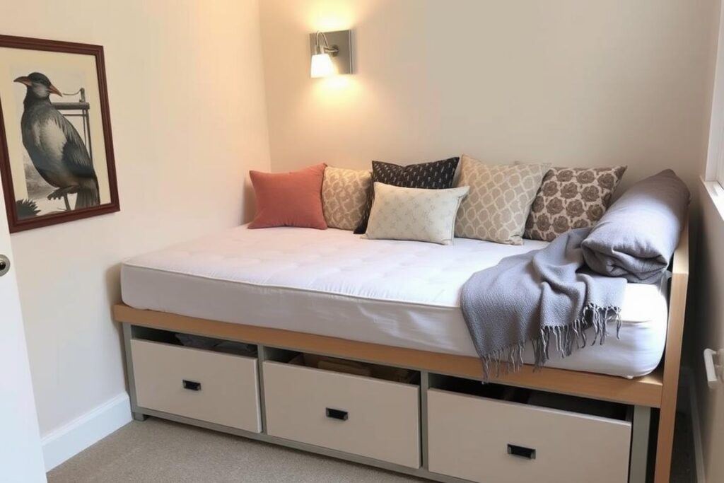 Multipurpose reading nook that doubles as guest sleeping area