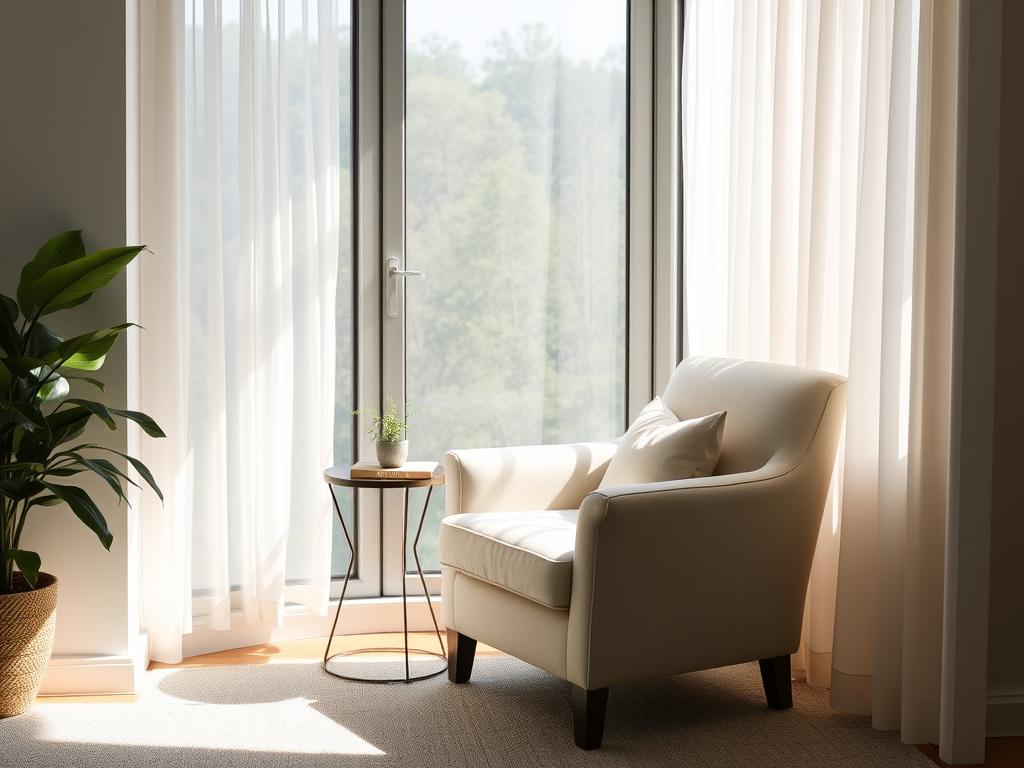 Reading nook positioned by large window with natural light