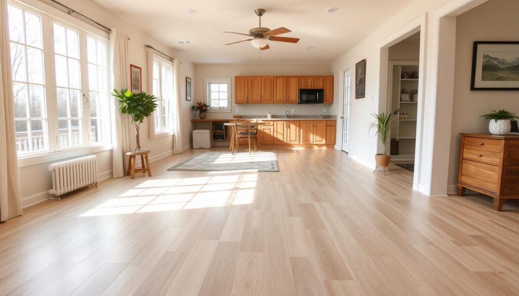 Small home with continuous flooring throughout that creates visual flow and makes spaces look bigger Small home with continuous flooring throughout that creates visual flow and makes spaces look bigger