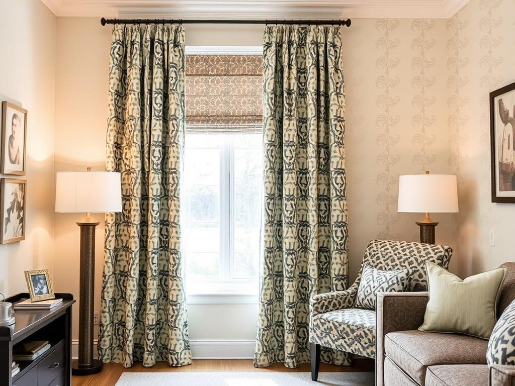 Window treatment showing how curtains can complement other patterns in a room Window treatment showing how curtains can complement other patterns in a room